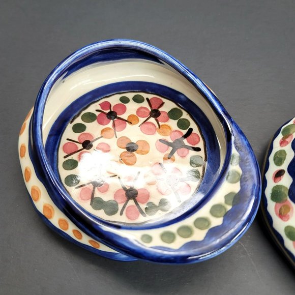 Majolica Holland Hand Painted Hat Cap Dishes Blue Floral Cr153 - Picture 6 of 16